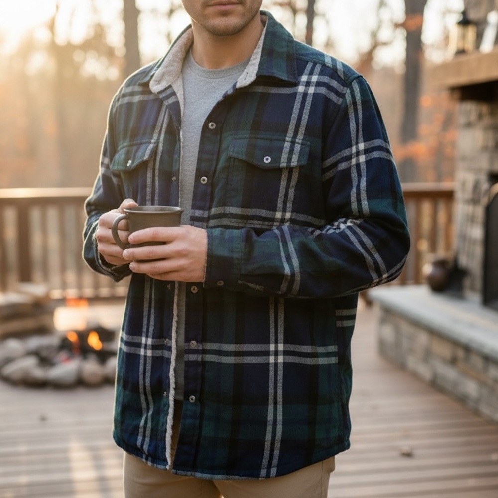 Mountain Khaki’s Christopher Fleece Lined‎ Blue/Green Flannel Shacket Jacket